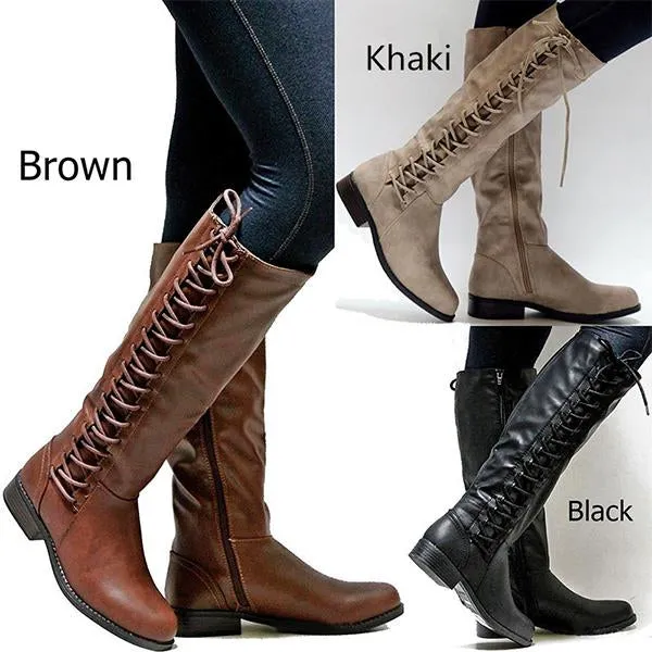 Women's Casual Lace-Up Knee High Rider Boots 81970972S