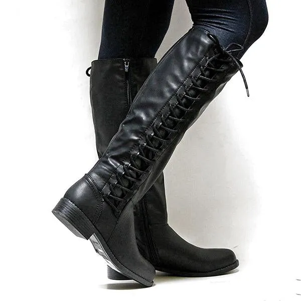 Women's Casual Lace-Up Knee High Rider Boots 81970972S