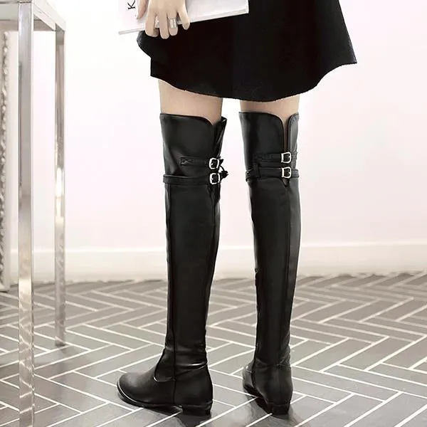 Women's Casual Round Toe Flat Over-the-Knee Rider Boots 77289697S