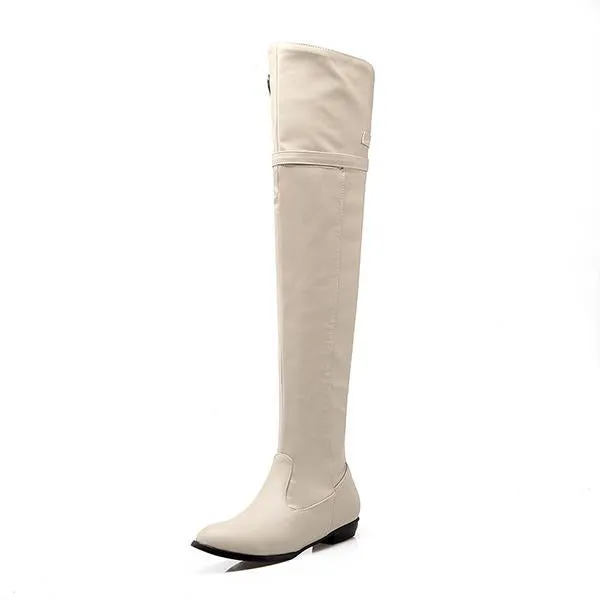 Women's Casual Round Toe Flat Over-the-Knee Rider Boots 77289697S