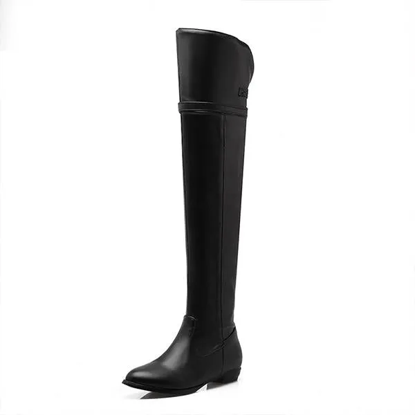 Women's Casual Round Toe Flat Over-the-Knee Rider Boots 77289697S